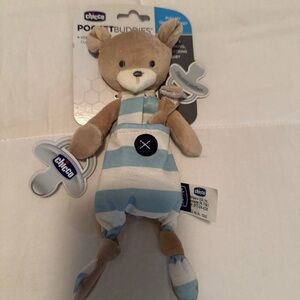 New Chicco Pocket Buddies Lovey Blue Bear Plush Pacifier Holder Security Blanket